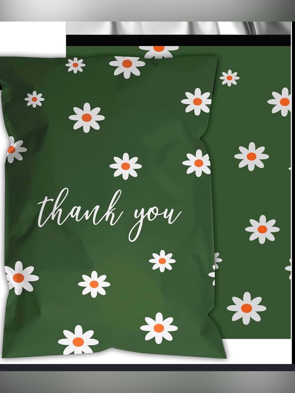 25 Thank You 10x13 Floral Mailer Bag - Green Daisy Pattern